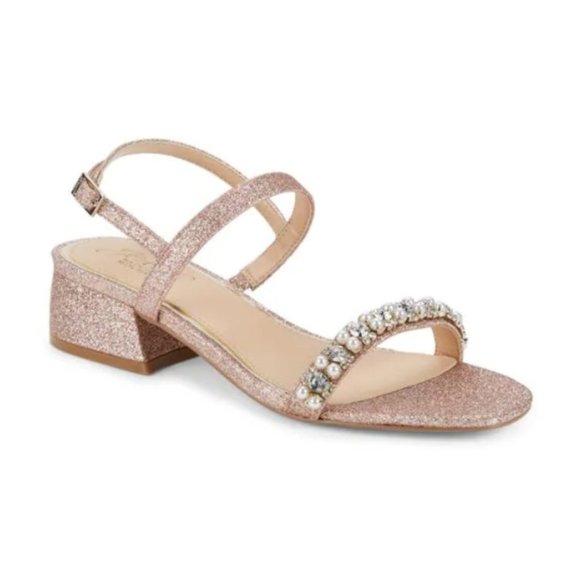 NEW Sizes 8.5, 10 Jewel Badgley Mischka Autumn Block Heel Sandal - Rose Gold - Picture 1 of 6